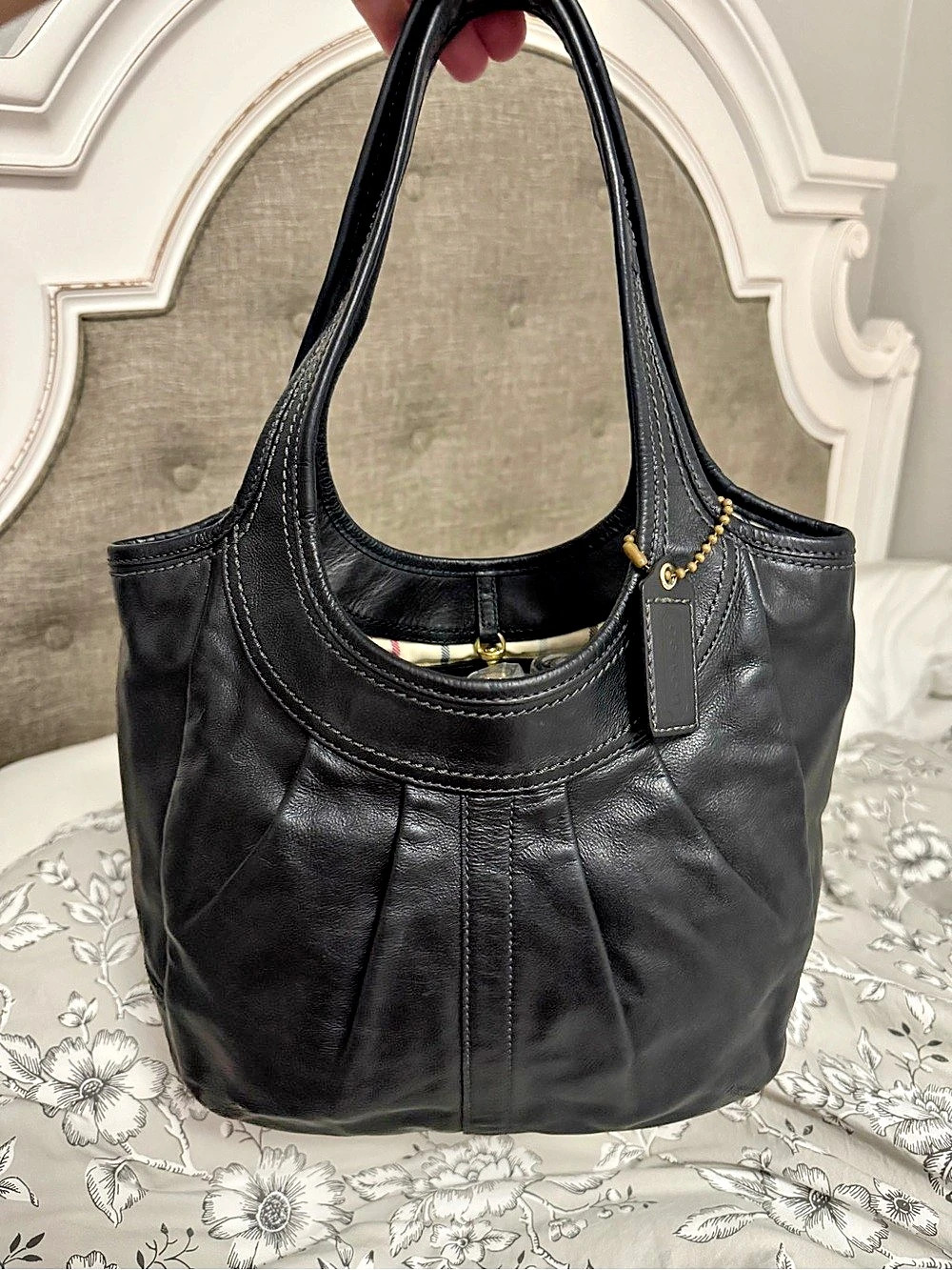 Vintage Coach medium Ergo Pleated Tote Black tattersall Shoulder Bag